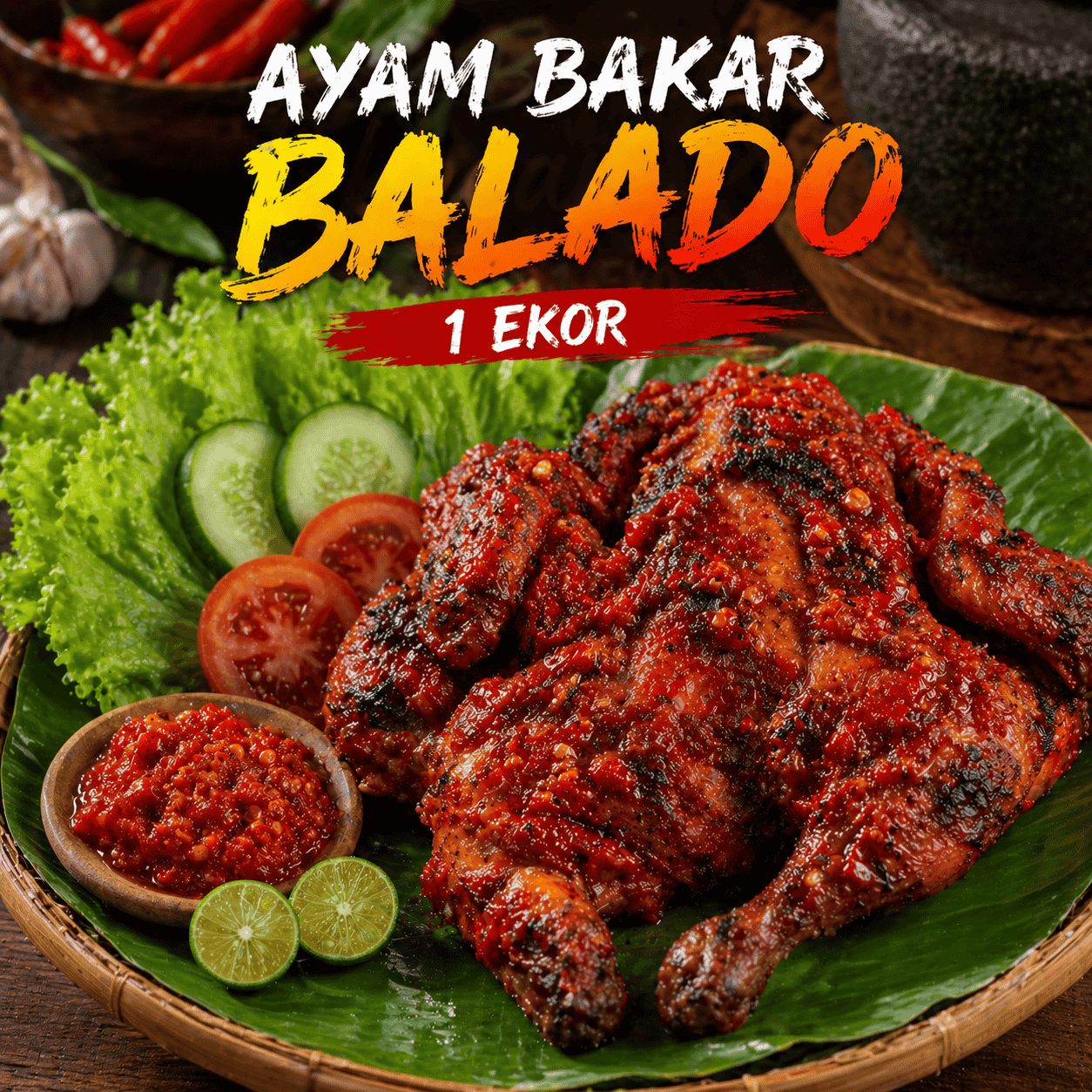 Ayam Bakar Balado 1 Ekor dengan lalap dan nasi